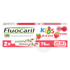 Dentifrice Kids Gel Fraise Bi-fluoré 100mg 2x75ml