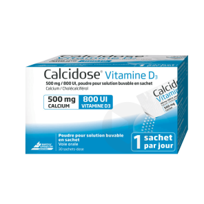 Calcidose Vitamine D3 500 Mg/800 Ui Pdr Sol Buv En Sachet 30sach/2,6g