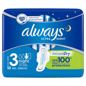 Always Instant Dry Serviette Periodique Ultra Nuit Paq 10