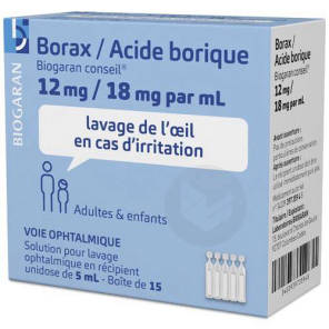  Borique Biogaran Conseil 12 Mg/18 Mg/ml Solution Pour Lavage Ophtalmique En Récipient Unidose (15récipients Unidose De 5ml)
