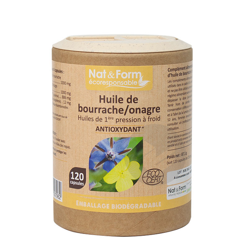 Huile Bourrache Onagre Bio Eco-responsable - 120 capsules