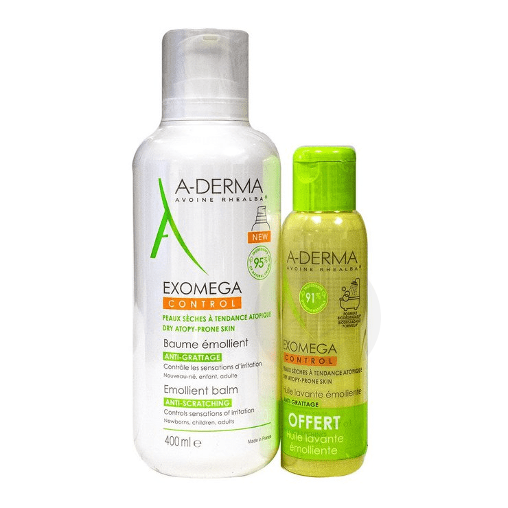 Exomega Control baume émollient 400ml + huile lavante offerte