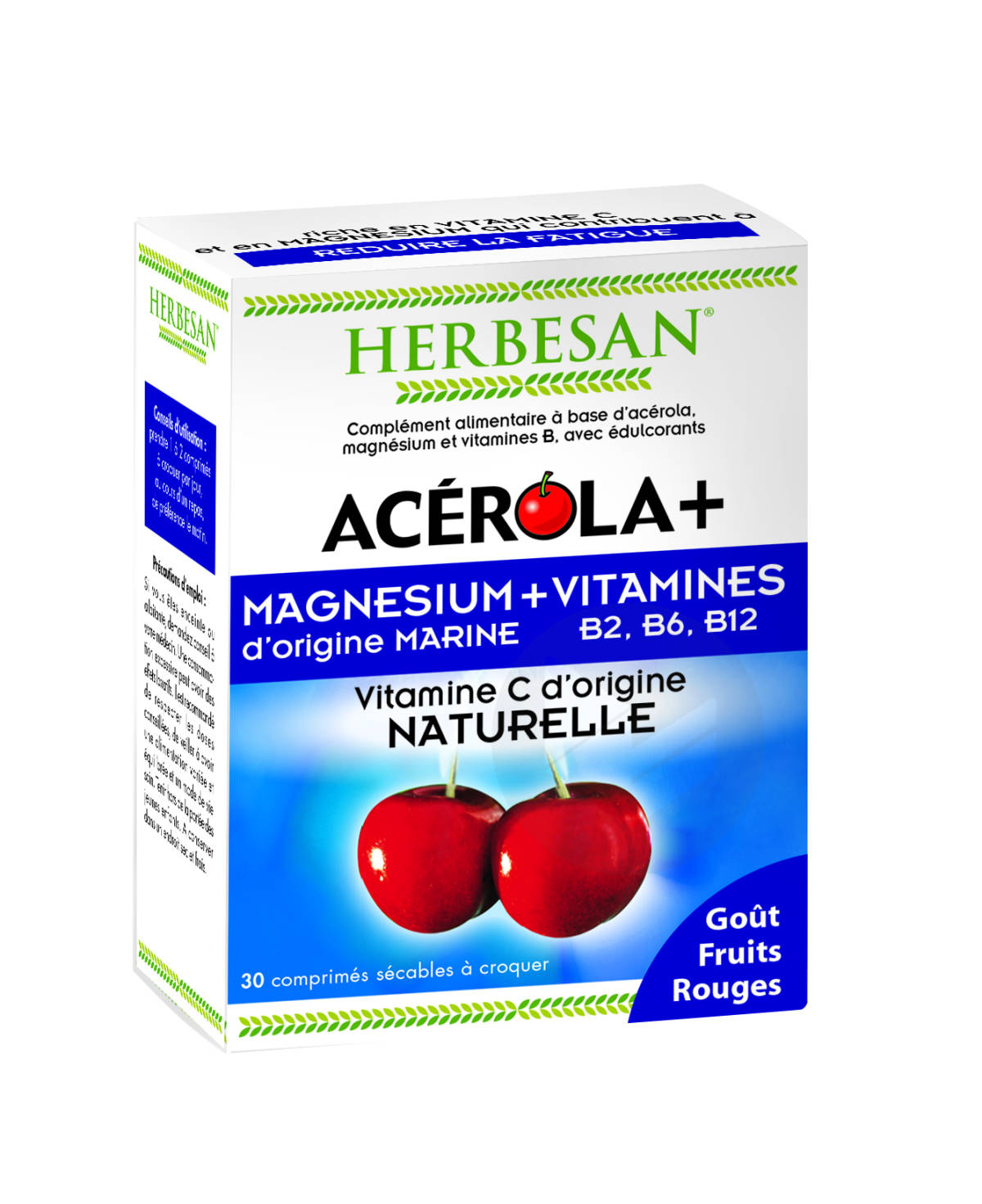 Acerola + Magnesium + Vit B2, B6, B12 30 Comprimés à Croquer