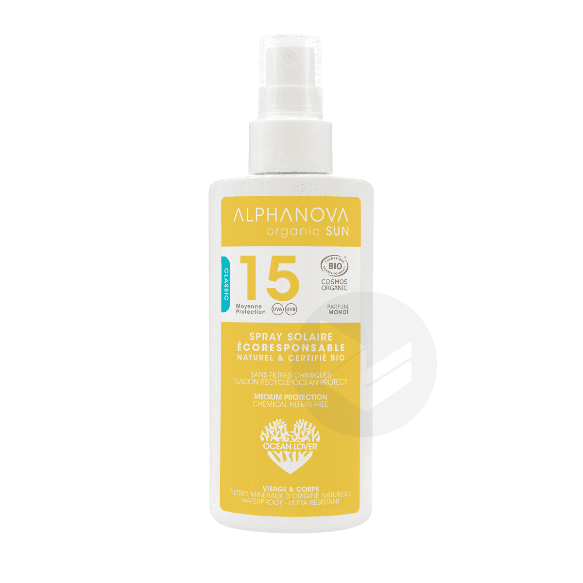 Crème solaire certifiée bio adultes moyenne protection SPF15 125g