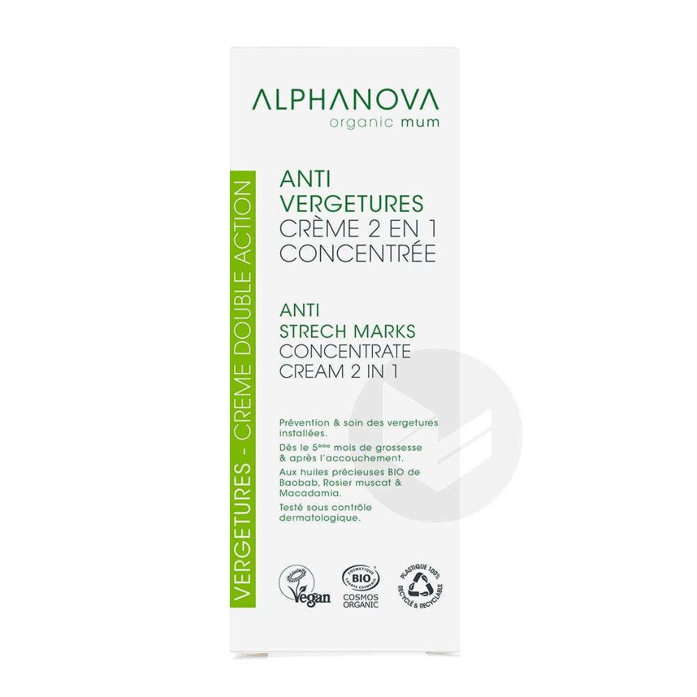 Anti-vergetures crème 2 en 1 concentrée certifiée bio 150ml