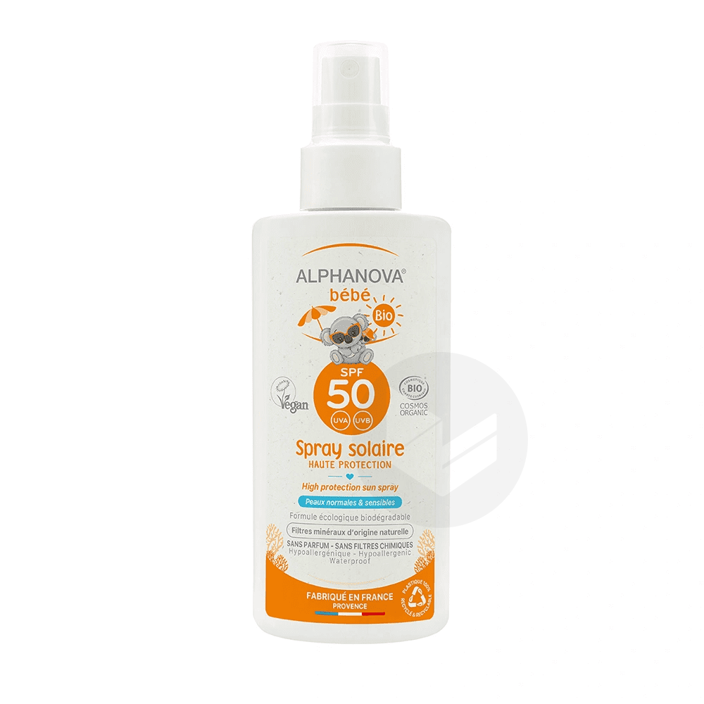 Crème solaire bébé certifiée bio SPF 50 Hypoallergénique en spray 125g