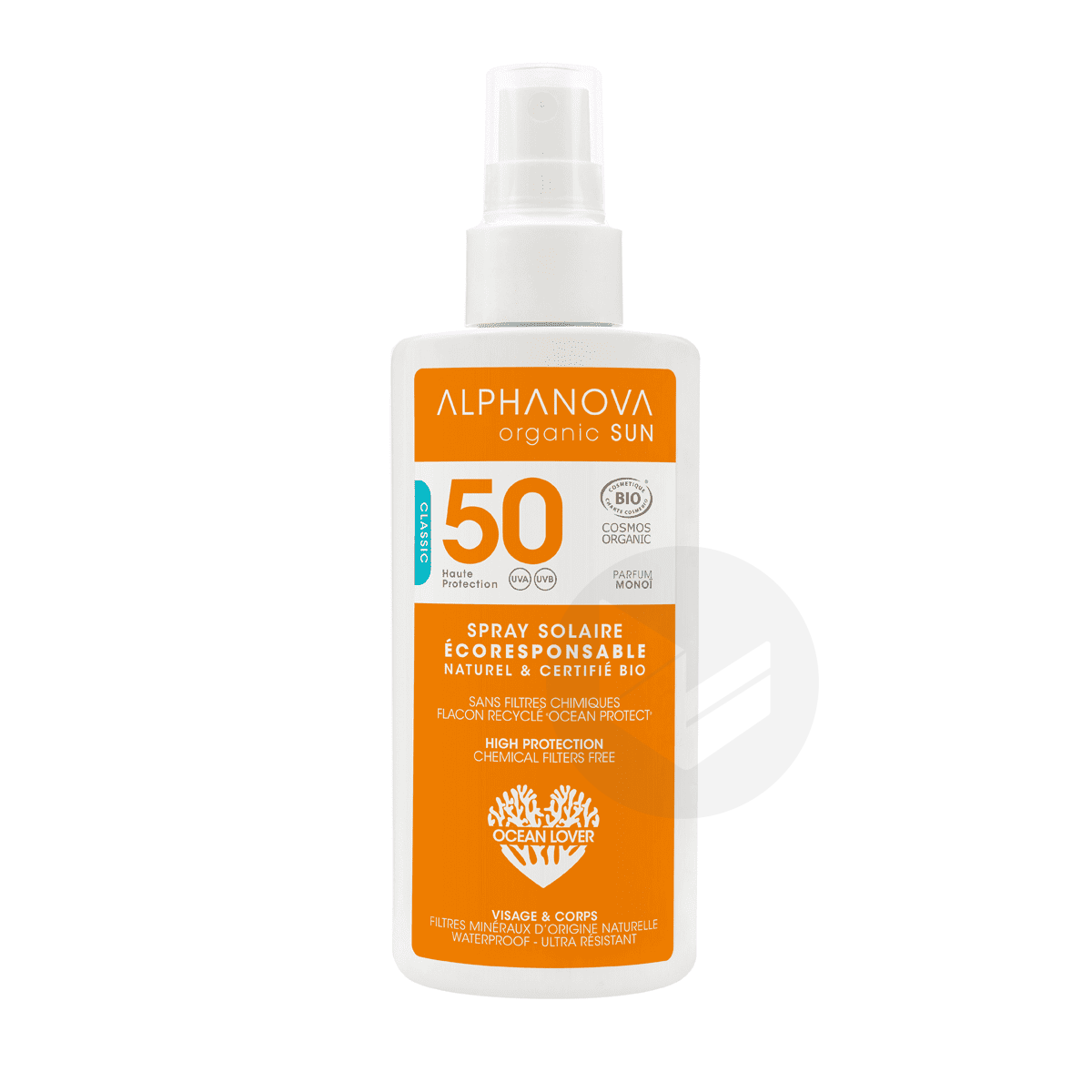 Crème solaire certifiée bio adultes haute protection SPF50 en spray 125g