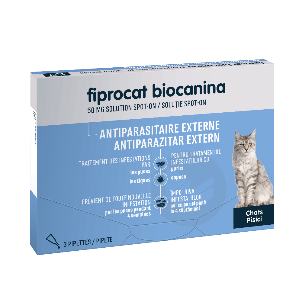 Fiprocat 50 mg Solution Spot-On Chats 3 Pipettes