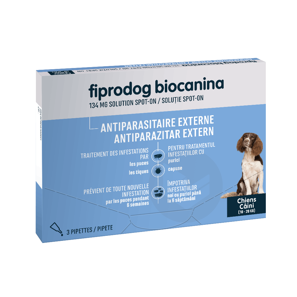 Fiprodog 134 mg Solution Spot-On Chiens Moyens 3 Pipettes de 1,34ml