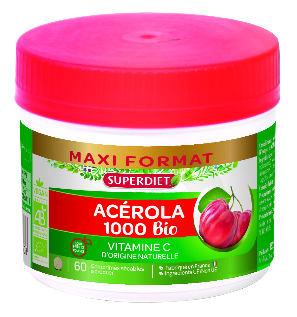Maxi Pot Acerola 1000 Bio 60 Comprimés à Croquer