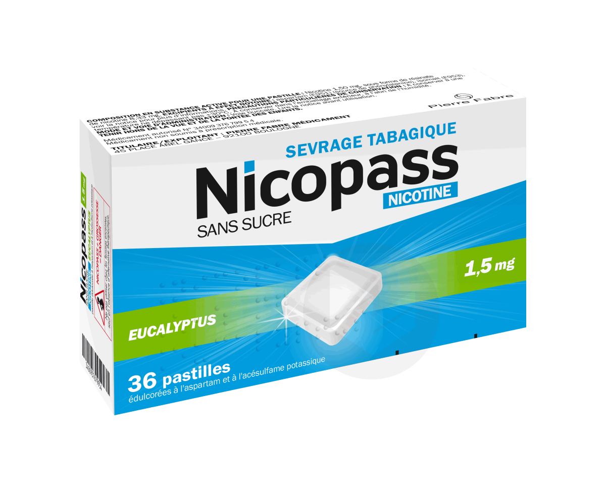 NICOPASS 1,5 mg Pastille eucalyptus sans sucre (Plaquette de 36)
