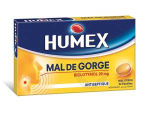 HUMEX 20 mg Pastille pour mal de gorge biclotymol miel citron (Plaquette de 24)