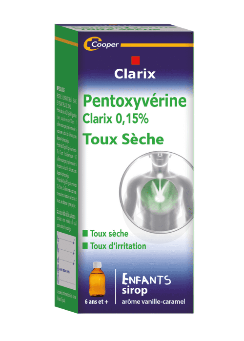 CLARIX PENTOXYVERINE 0,15 % Sirop toux sèche enfant (Flacon de 150ml)