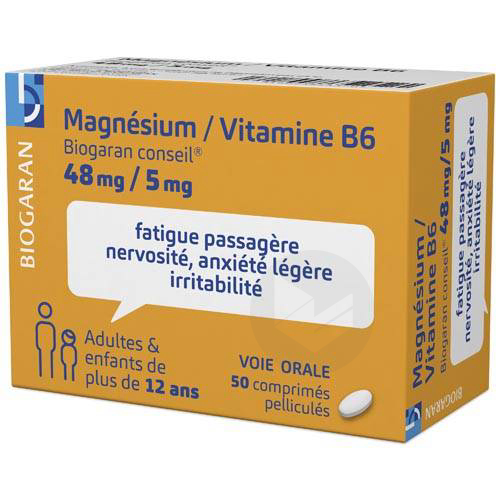 MAGNESIUM/VITAMINE B6 BIOGARAN CONSEIL 48 mg/5 mg Comprimé pelliculé (Plaquette de 50)