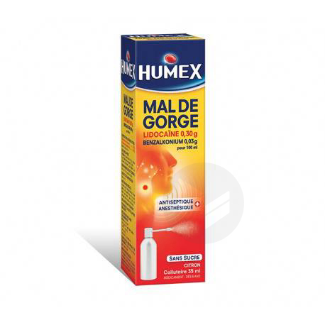 HUMEX lidocaïne/benzalkonium 0,30 g/0,03 g pour 100 ml Collutoire mal de gorge en fl pressurisé (Flacon de 35ml)