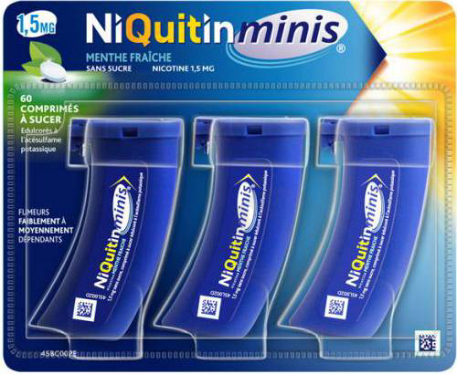 NIQUITINMINIS 4 mg Comprimé à sucer sans sucre menthe fraîche édulcorée à l'acésulfame potassique (Tube de 60)