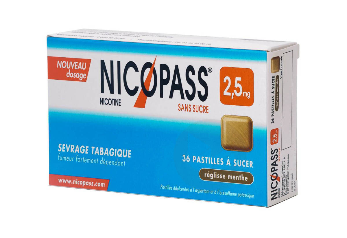 NICOPASS 2,5 mg Pastille réglisse menthe sans sucre (Plaquette de 36)