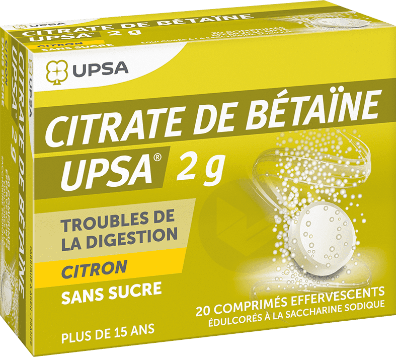 CITRATE DE BETAINE UPSA 2 g Comprimé effervescent sans sucre citron (2 tubes de 10)